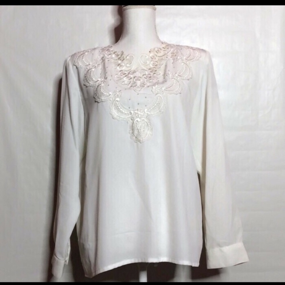 White Beaded Blouse SZ12